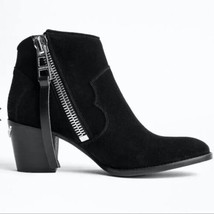 Zadig &amp; Voltaire Molly Suede Leather  Ankle Boots Black Booties $498, Sz 40, NIB - £156.08 GBP