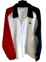 Vintage Champion Windbreaker Red White Blue Polyester Cotton Lined Collar Button - £85.27 GBP