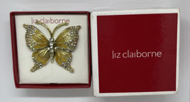 Vintage LC &quot;LIZ Claiborne&quot; Gold Tone/Rhinestone Butterfly Brooch - £22.56 GBP