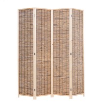 THY COLLECTIBLES Decorative Freestanding Wood Frame Reed Woven 4 Panels Hinged S - £103.41 GBP