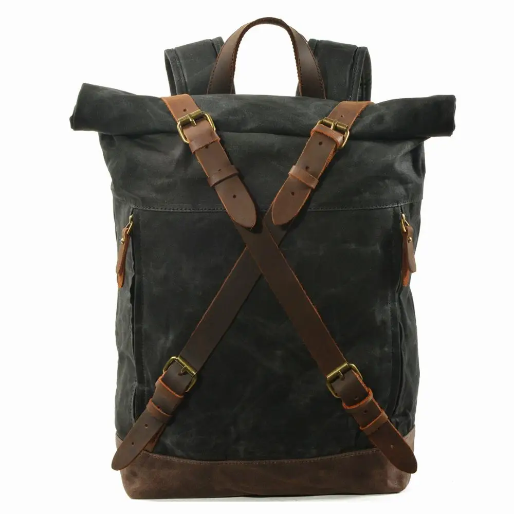 Luxury Vintage Canvas Backpacks Men Women Oil Wax Canvas Leather Travel Backpack - £48.83 GBP