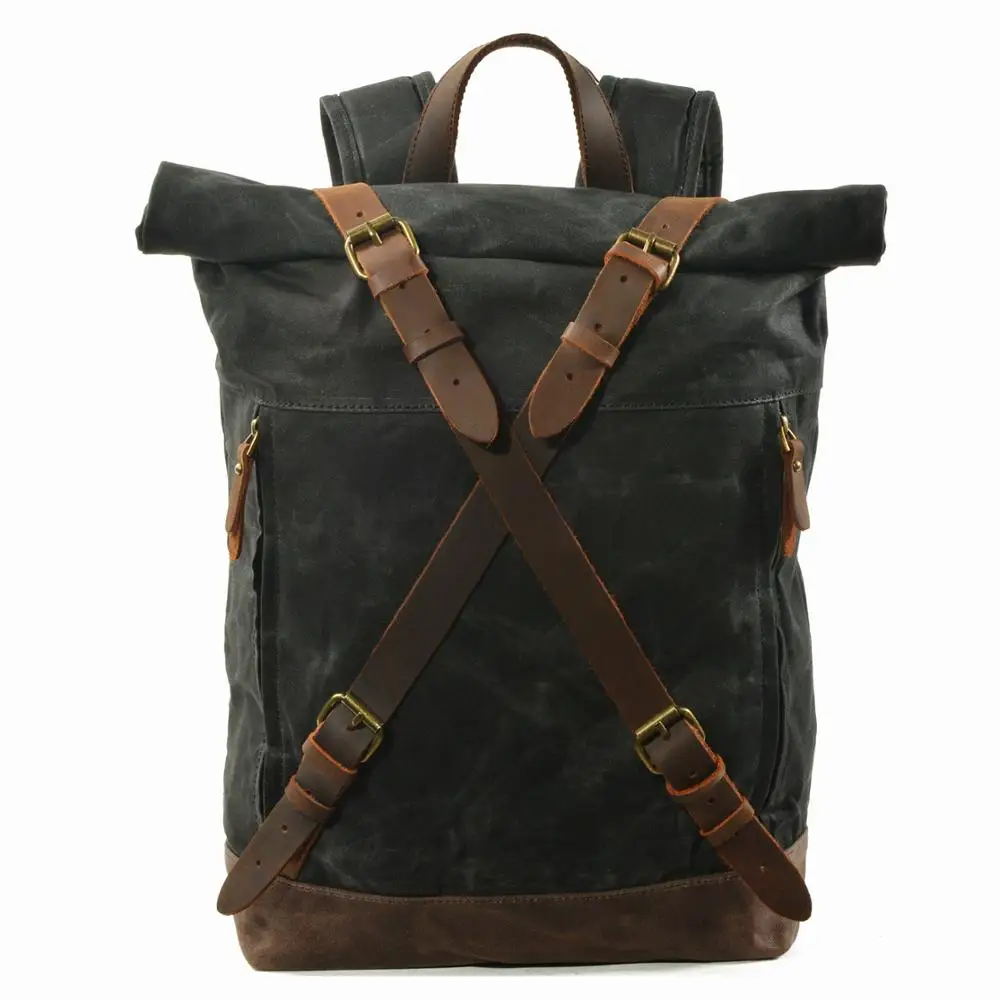 Luxury Vintage Canvas Backpacks Men Women Oil Wax Canvas Leather Travel Backpack - £49.56 GBP