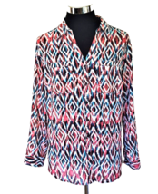 NY Collection Blouse Women&#39;s Size 1X Button Front LSleeves Multicolor Geometric - £12.15 GBP