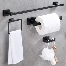 4 Piece Bathroom Hardware Accessories Set Matt Black Stainless Steel Towel Bar - £34.47 GBP