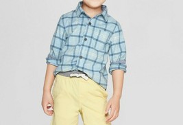 Cat &amp; Jack Toddler Boy&#39;s Long Sleeve Blue Green Plaid Button-Down Shirt ... - $10.39