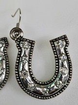 Vintage Dangle Lucky Horseshoe Silver &amp; Rhinestone Earrings  - $8.91