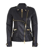 Black Women&#39;s Quilted Slim Fit Biker Style Moto Real Leather Jacket - NA 2 - £86.52 GBP