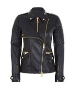 Black Women&#39;s Quilted Slim Fit Biker Style Moto Real Leather Jacket - NA 2 - £87.90 GBP