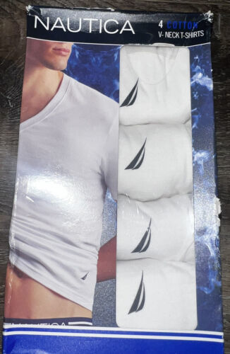 Nautica ~ Men&#39;s 4-Pack T-Shirts V-Neck Undershirts White ~ S (34-36) - $34.64