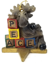 Peace Moose Sitting Christmas Ornament School Blocks Plastic 2005 - £11.91 GBP