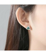1.50 Ct Created Green Opal Stud Trillion Shape Halo Earrings 14K White G... - £43.19 GBP