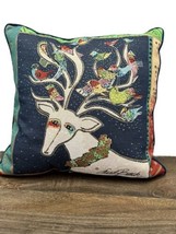 Laurel Burch Tapestry Throw Pillow Deer &amp; Birds Reindeer 18&quot; Square Velv... - £18.24 GBP