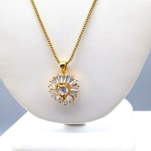 Glowing Heart CZ Pendant Necklace, Gold Tone Setting and Box Chain, Chaton Cubic - £60.51 GBP