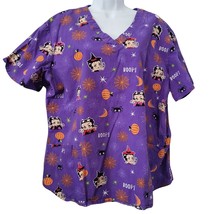 Halloween Scrubs Betty Boop Top Medium Medical Shirt Nurse Scrub Purple ... - £19.35 GBP