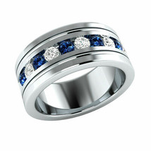 1,00 ct runder blauer und weißer Saphir-Herren-Ehering Ring 14 Karat... - £85.78 GBP