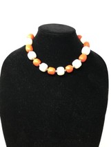 17&quot; Round Resin Beads Eclectic Necklace Orange White Handmade Sterling P... - £38.88 GBP