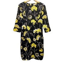 Boden Isabelle Floral Black Yellow 3/4 Sleeve Sheath Dress Pockets US 6 ... - $24.74