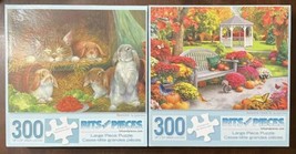 Lot of 2 Bits and Pieces 300 Piece Jigsaw Puzzles “Autumn Oasis II” & “Bunnies” - $18.11