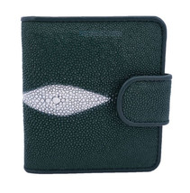 Genuine Stingray Skin Leather Bifold Women Wallet / Snap Locked : Green - £41.12 GBP