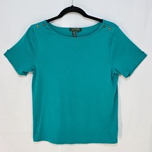 Lauren Ralph Lauren T-shirt Women Large Teal Button Detail on Shoulders ... - $11.29