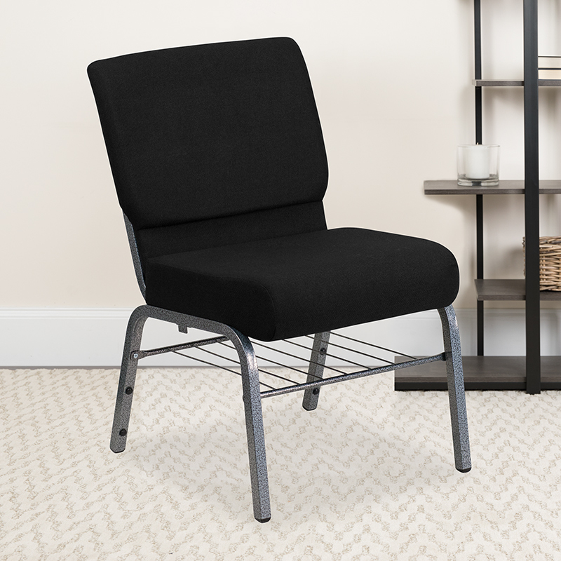 Black Fabric Church Chair XU-CH0221-BK-SV-BAS-GG