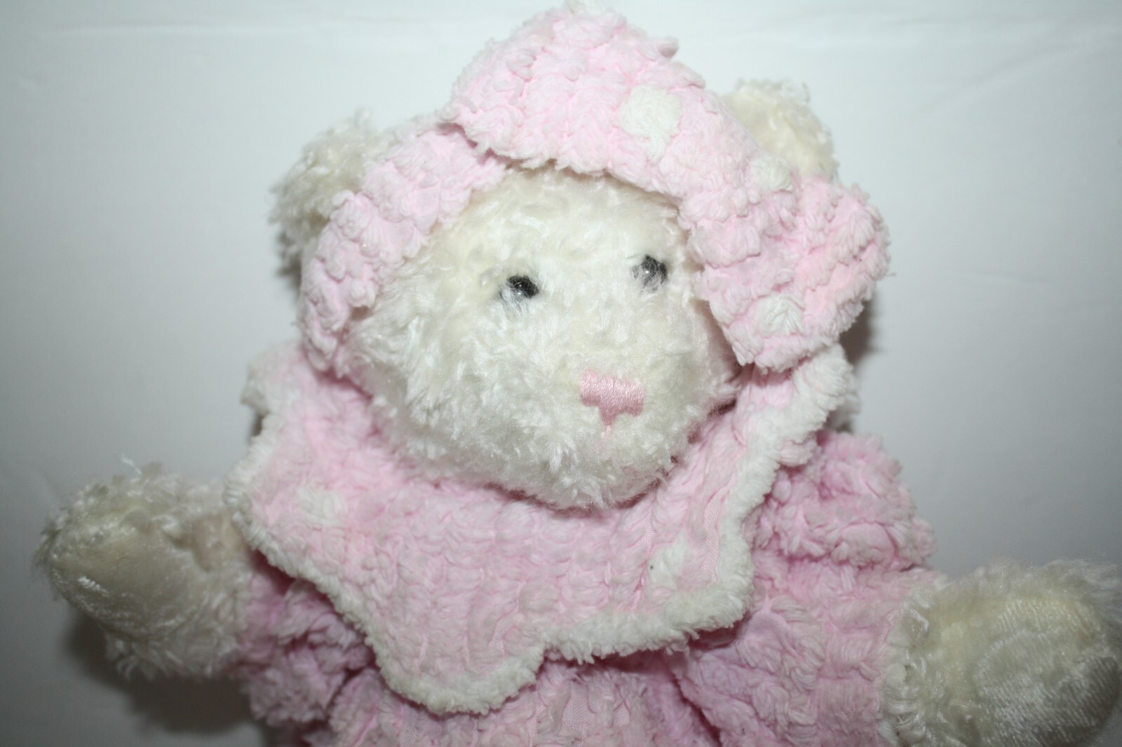 Boutique Enterprises Teddy Bear Soft Pink Chenille White Plush 14" Bow Stuffed Item image 4