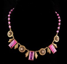 Vintage Czech Necklace -  Art deco Brass pendants - Neiger Czech - art deco chok - £215.80 GBP