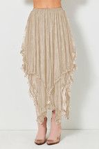 Apricot Lace Cascading Tiered High Waist Maxi Skirt - $424.87 MXN
