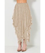 Apricot Lace Cascading Tiered High Waist Maxi Skirt - $22.74