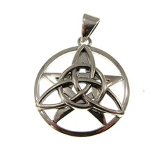 Solid 925 Sterling Silver Druid Amulet, Celtic Trinity Knot &amp; Pentagram Pendant - £33.25 GBP