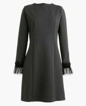 J Crew Womens Sheath Dress Gray Tulle + Velvet Trim Long Sleeve Stretch ... - £27.12 GBP