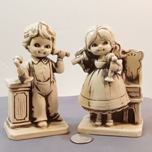 2-Vintage Wolin Chalkware Boy &amp; Girl with Antique Phones Figurines RARE MCM - £27.14 GBP