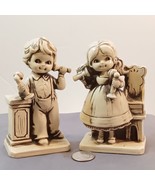 2-Vintage Wolin Chalkware Boy &amp; Girl with Antique Phones Figurines RARE MCM - £27.15 GBP