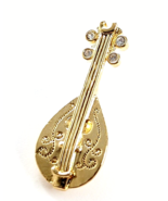 VTG Avon Mandolin Music instrument Gold Tone Rhinestone Lapel Pin Tie Ta... - $12.99