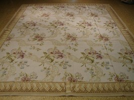 Wool Ivory Flat-Woven Rug 8&#39; x 10&#39; Needlepoint Double knot Durable Rug - £860.62 GBP