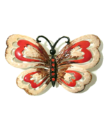 Vintage Butterfly Brooch Hand Painted &amp; Rhinestone  Artisan Unsigned Pin... - $39.99