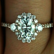 14K White Gold Plated 2ct Oval LC Moissanite Halo Wedding Engagement Ring - $52.35