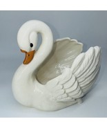 Vintage Handmade Ceramic Swan Planter Candy Dish Bowl 8&quot; Shabby Chic Fem... - £22.66 GBP