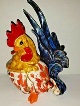 Vintage Ceramic Footed Rooster Multi Color, 8&quot; Tall Speckled Cobalt Tail Nice - £11.79 GBP