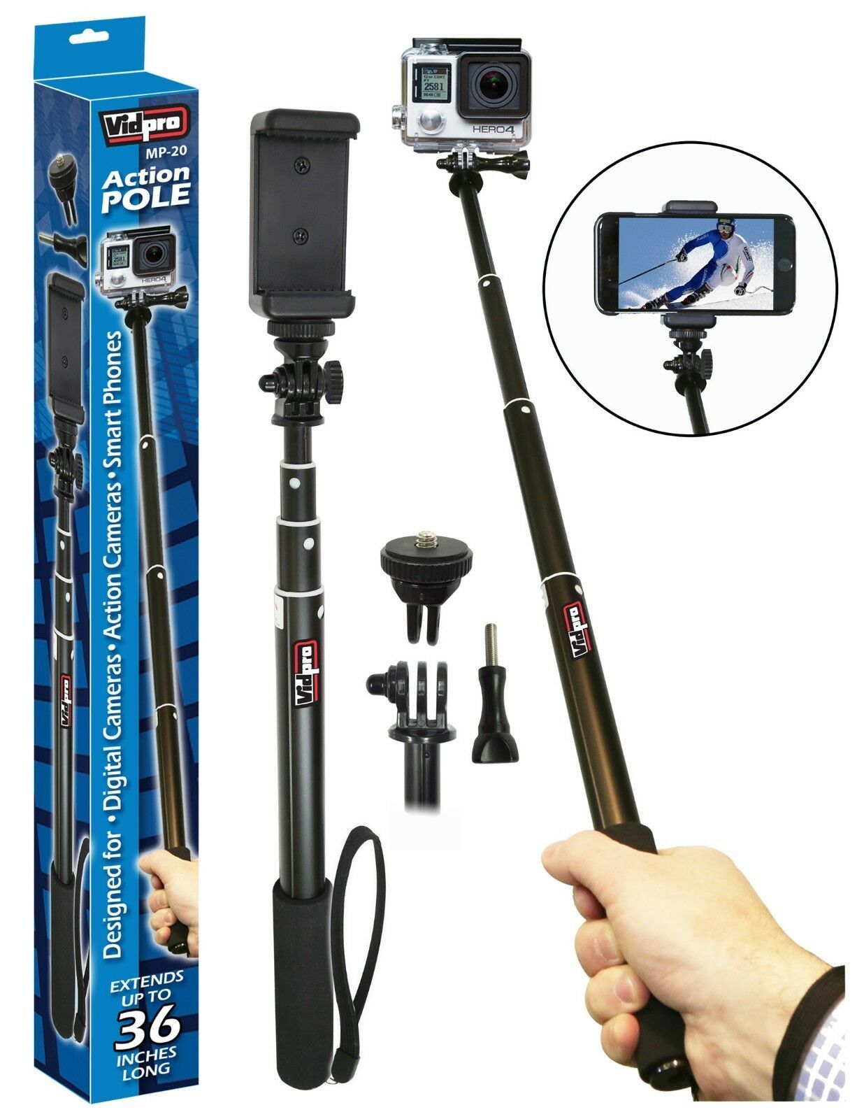 Vidpro MP-20 Action Pole Monopod Stick up to 36" for Digital Cameras, Gopro Hero - $22.46