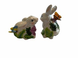 Christopher Radko Fern Meadow Salt &amp; Pepper Ceramic Spring Bunnies Rabbit - £53.81 GBP