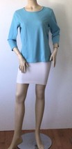 Talbots Sz. L Women’s Top In Turquoise 3/4 Sleeve Cotton Waffle Knit Shirt Top - £11.94 GBP
