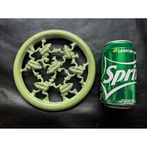 7 Green Frog Round Metal Potpourri Holder Trivet Decorative Plate 7 Inch - $33.25