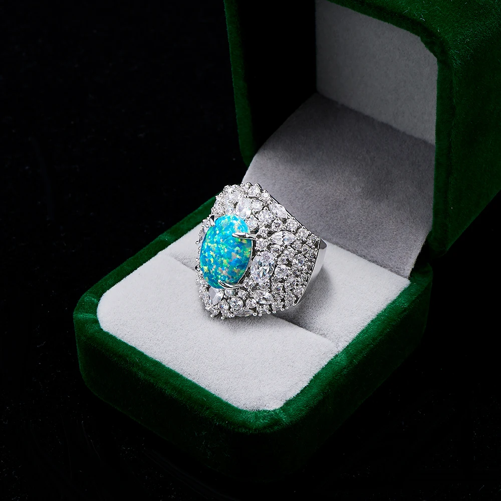 Fashion Ring for Women Color Natural Oval Opal Colorful Cubic Zirconia Rings Par - £43.47 GBP