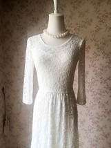 Ivory White Lace Maxi Dress Women Boho Wedding Custom Plus Size Lace Maxi Dress image 2