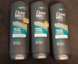 3 Dove Men+Care Exfoliating Body &amp; Face Wash Sea Salt + Citrus 18 OZ (BN7) - £26.18 GBP