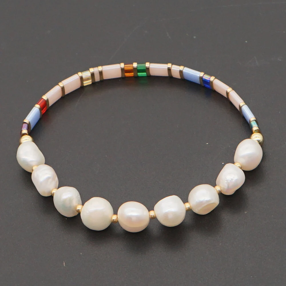 Stretch Bracelet Tila Beads Bracelets Women Boho Freshwater Pearl Jewellery Gift - £17.88 GBP