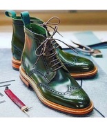 Premium Quality Handmade Men&#39;s Genuine Green Italian Leather Lace up Win... - £144.57 GBP