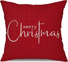 Merry Christmas Throw Pillow Decorative Beige Cotton Cloth Linen Cloth Pillow - £23.82 GBP