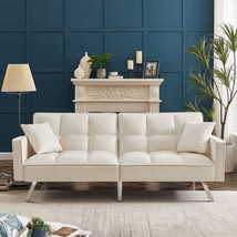 Cream Velvet Sofa Couch Bed with Armrest - White - £298.94 GBP